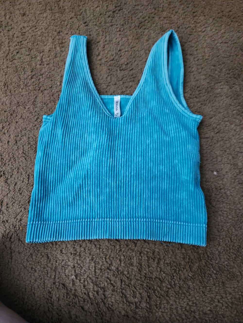 Zenana Ribbed Brami Crop Tank Top Aqua Blue Stretch Sleeveless L/XL NWOT